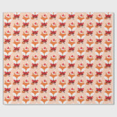 キツネサンタハットオレンジアニマルクリスマスホリデー ラッピングペーパー (フラット)