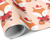 キツネサンタハットオレンジアニマルクリスマスホリデー ラッピングペーパー (ロールコーナー)