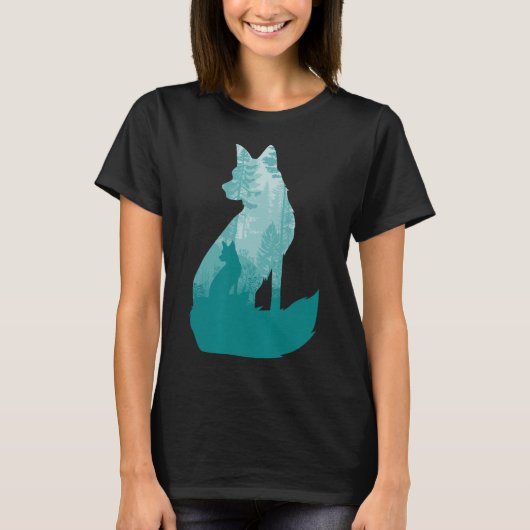 キツネシルエットin森林動物ハンター狩り tシャツ (正面)