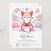 キツネシンプルエンチャント赤ちゃんシャワー 招待状 (正面/裏面)