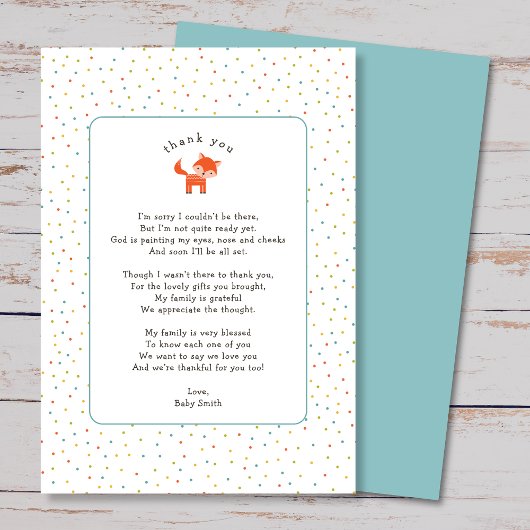 キツネシンプルリトル感謝の手紙と詩 サンキューカード