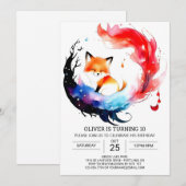 キツネシンプル誕生日アドベンチャー 招待状 (正面/裏面)