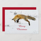 キツネジャンプ雪写真クリスマスフラット シーズンカード (正面/裏面)