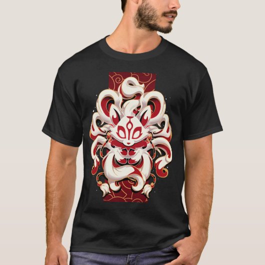 キツネスピリット日本のナインテールキツネ Tシャツ (正面)