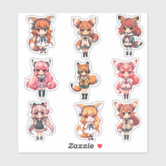 キツネチビ(小さくかわいく書いた感じ)アートかわいいガールアニメステッカー シール