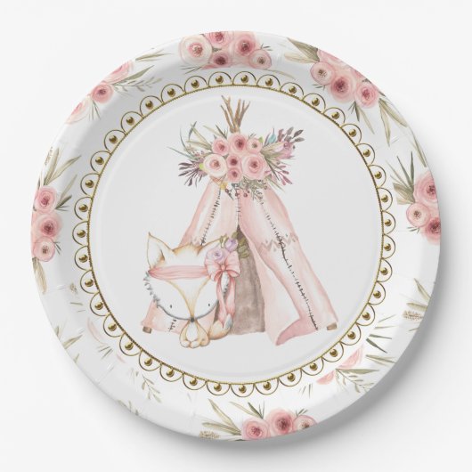 キツネティーピートライバルベビーシャワー紙プレート ペーパープレート (正面)