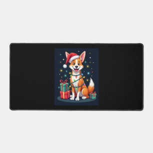 キツネテリアクリスマス照明サンタキツネテリアドッグCh デスクマット