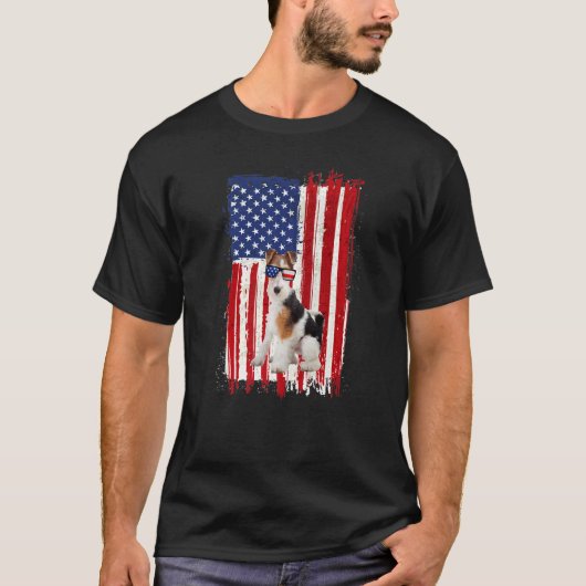 キツネテリアドッグアメリカ国旗Juの4番目の愛国的 Tシャツ (正面)