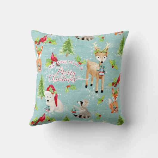 キツネディアベアバードノーディックメリークリスマスウッドアート クッション (裏面)