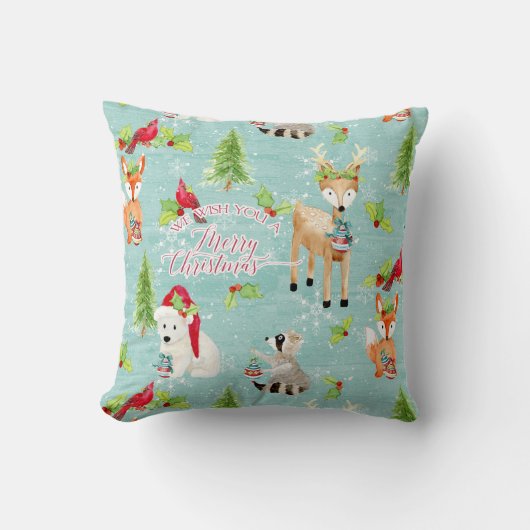 キツネディアベアバードノーディックメリークリスマスウッドアート クッション (正面)