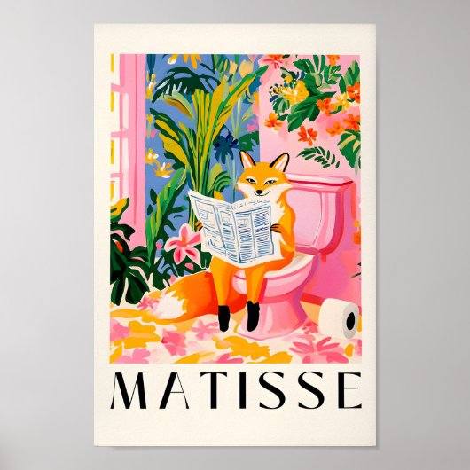 キツネトイレプリント、おもしろいトイレの壁アート、 ポスター (正面)