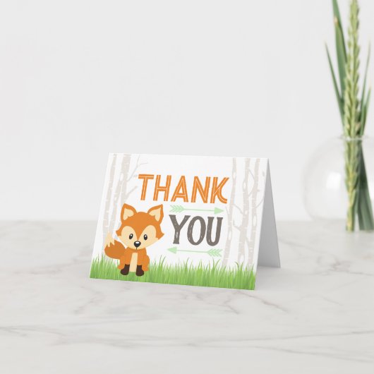 キツネトバルウッドランドキャンパーベイビーシャワーサンキューC サンキューカード (正面)