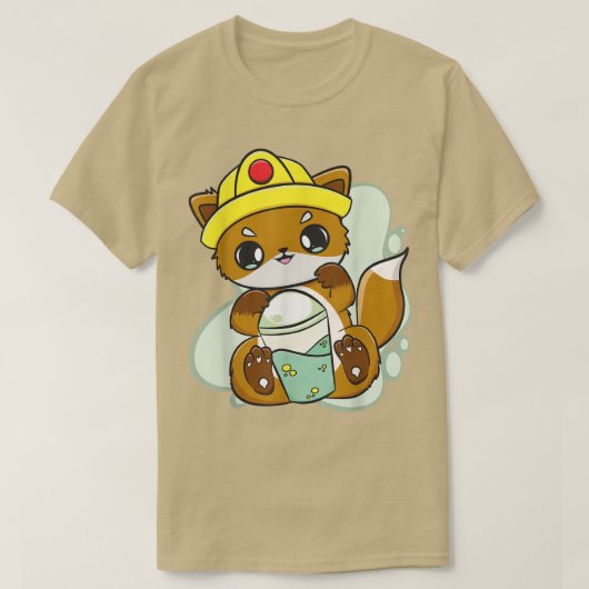 キツネドリンクボバブルティー建築 Tシャツ (デザイン正面)