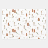 キツネハウス雪だるまミュートカラークリスマスホリデー ラッピングペーパーシート (正面2)
