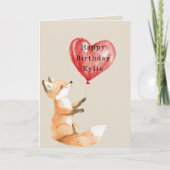 キツネハートバルーン誕生日 カード (正面)
