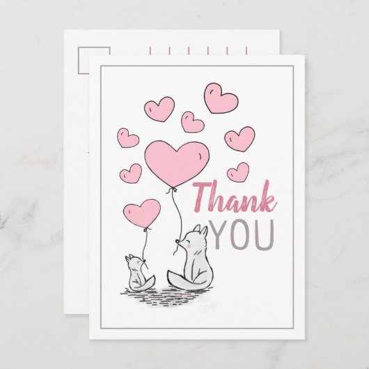 キツネハートベビーシャワーありがとうはがき インビテーションポストカード (正面/裏面)