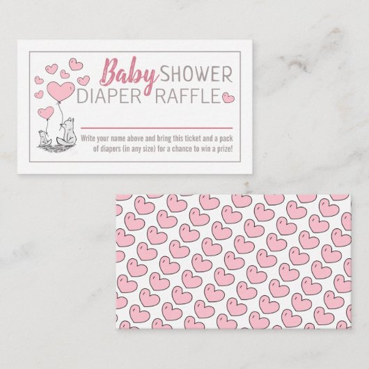 キツネハートベビーシャワーおむつラッフル エンクロージャーカード (正面/裏面)
