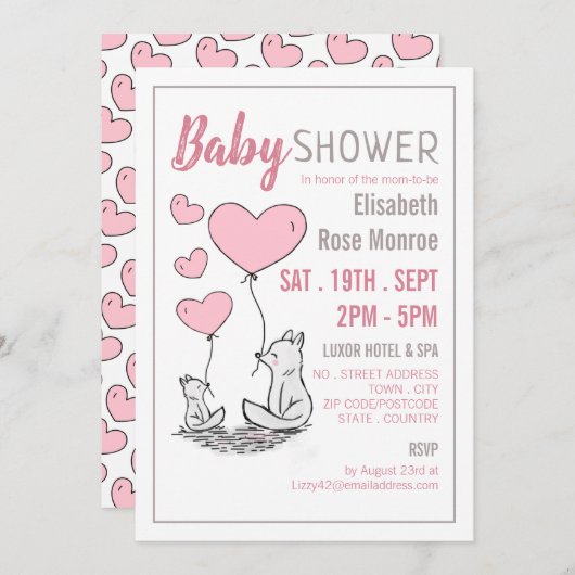 キツネハートベビーシャワー 招待状 (正面/裏面)