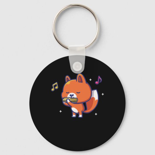 キツネハーモニカ楽器ブルースミュージックサウンドギフト キーホルダー (正面)