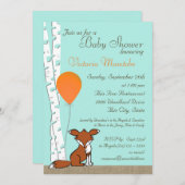 キツネバルーン及び樺の木ウッドランドベビーシャワー 招待状 (正面/裏面)