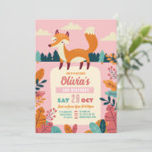キツネバースデーパーティーフォレストテーマウッズピンクガール 招待状 (スタンド正面)