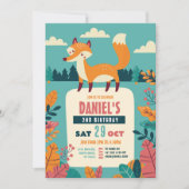 キツネバースデーパーティーフォレストテーマウッズボーイガール 招待状 (正面)
