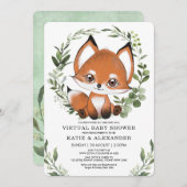 キツネバーチャルベビーシャワーbyメールウッドランドグリーン 招待状 (正面/裏面)