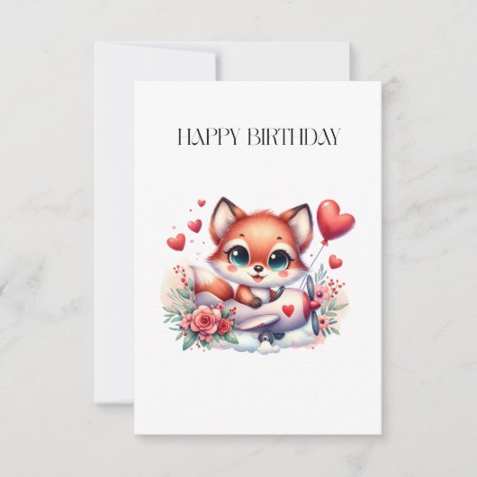 キツネパイロット お誕生日おめでとう サンキューカード (正面)