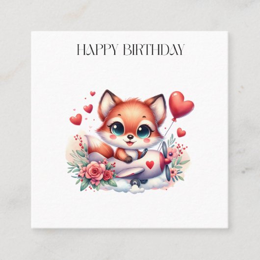 キツネパイロット お誕生日おめでとう スクエア名刺 (正面)