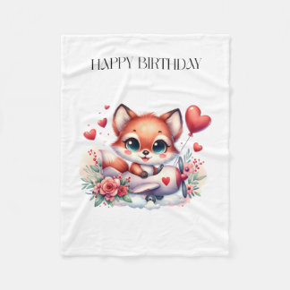キツネパイロット お誕生日おめでとう フリースブランケット