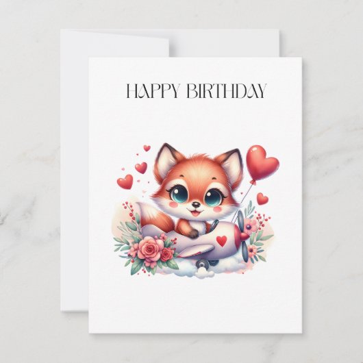 キツネパイロット お誕生日おめでとう 招待状 (正面)