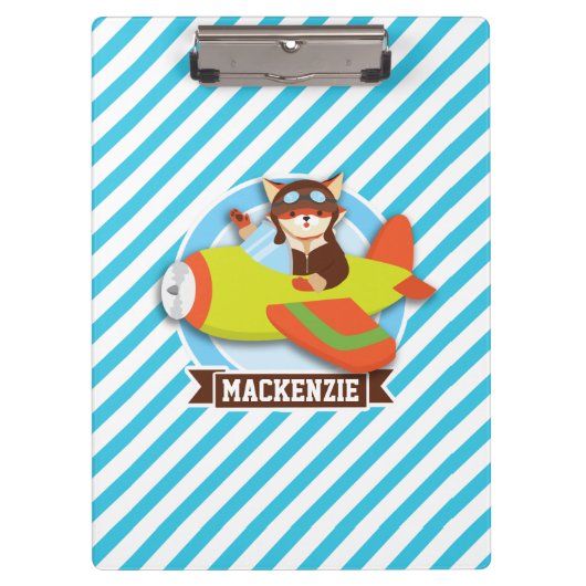 キツネパイロット(グリーンとオレンジの飛行機、ブルーのストライプ) クリップボード (正面)