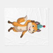 キツネパーティーとパーティー帽子 フリースブランケット (正面(横))