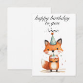 キツネパーティーの誕生日カード 招待状 (正面/裏面)