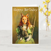 キツネビクトリアンガール誕生日カード カード (黄色い花)