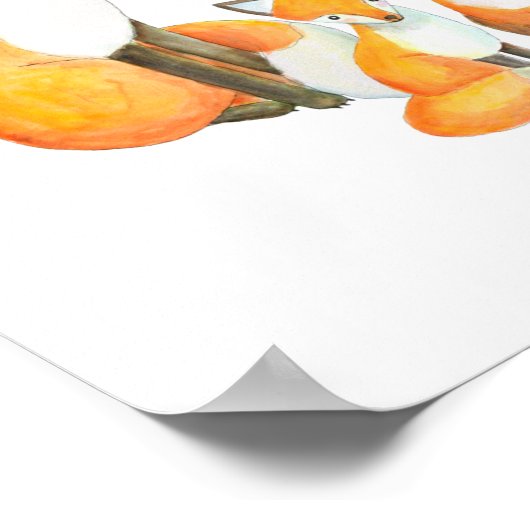 キツネファミリーのぬいぐるみ デコール かわいい キツネの親子 ポスター (角)