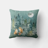 キツネファミリーの森の満月の雪 クッション (裏面)