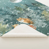 キツネファミリーの森の満月の雪 シェルパブランケット (3/4)