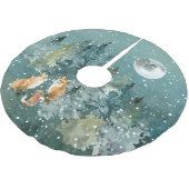 キツネファミリーの森の満月の雪 ブラッシュドポリエステルツリースカート (アングル)