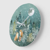 キツネファミリーの森の満月の雪 ラージ壁時計 (傾斜)