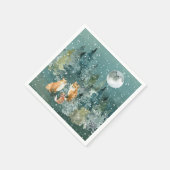 キツネファミリーインフォレストフルムーンスノーフォールホリデー スタンダードカクテルナプキン (角)