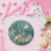 キツネファミリーインフォレストフルムーンスノーフォールホリデー ペーパープレート (パーティー)