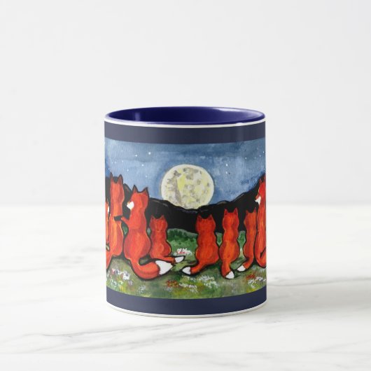 キツネファミリーウオッチングムーンダークブルーデザインマグ マグカップ (中央)
