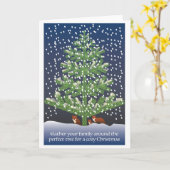 キツネファミリークリスマスカード カード (黄色い花)