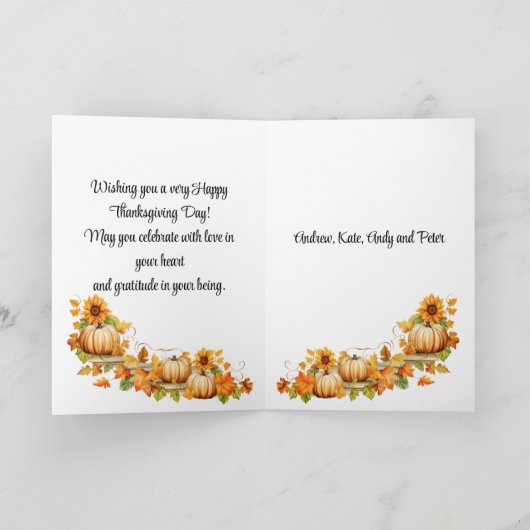 キツネファミリーパンプキンズハッピーサンクスギビング カード (内部)