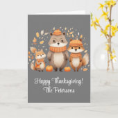 キツネファミリーパンプキンズハッピーサンクスギビング カード (黄色い花)
