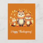 キツネファミリーパンプキンズハッピーサンクスギビング シーズンポストカード (正面)
