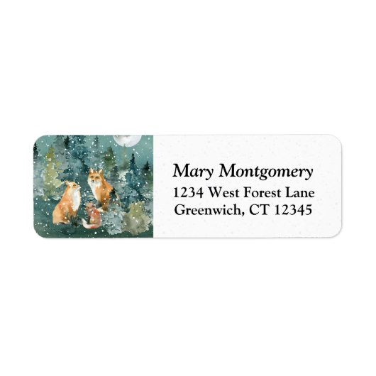 キツネファミリーフォレストフルムーンスノー差出人住所 ラベル (正面)