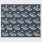 キツネファミリーフォレスト満月の降雪クリスマス ラッピングペーパー (フラット)