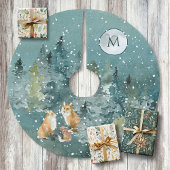 キツネファミリーフォレスト満月スノーフォールモノグラム ブラッシュドポリエステルツリースカート